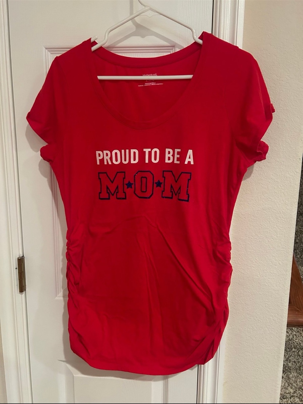 Motherhood Red 'Proud to Be a MOM' Short Sleeve Maternity Tee